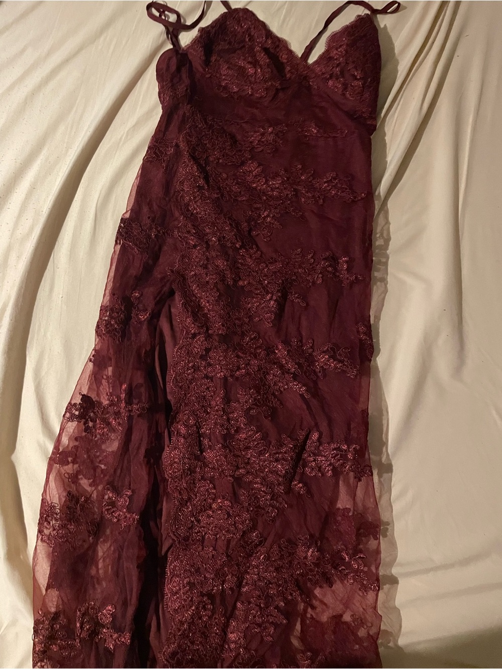 Fashion Nova Wine Lace Maxi Slip Dress
